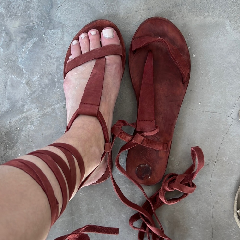Free People Burgundy Lace-Up Gladiator Sandals